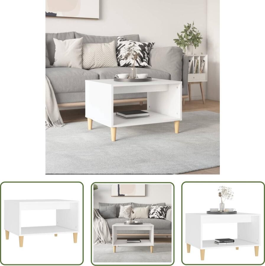 The Living Store Salontafel Wit 60 x 50 x 40 cm Bewerkt hout en massief eucalyptushout - Foto 2