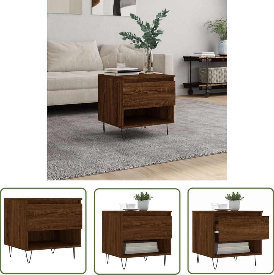 The Living Store Salontafel 50x46x50 cm bewerkt hout bruin eikenkleur Salontafel Bijzettafel Houten Salontafel Modern Design Bruine Kleur - Foto 2