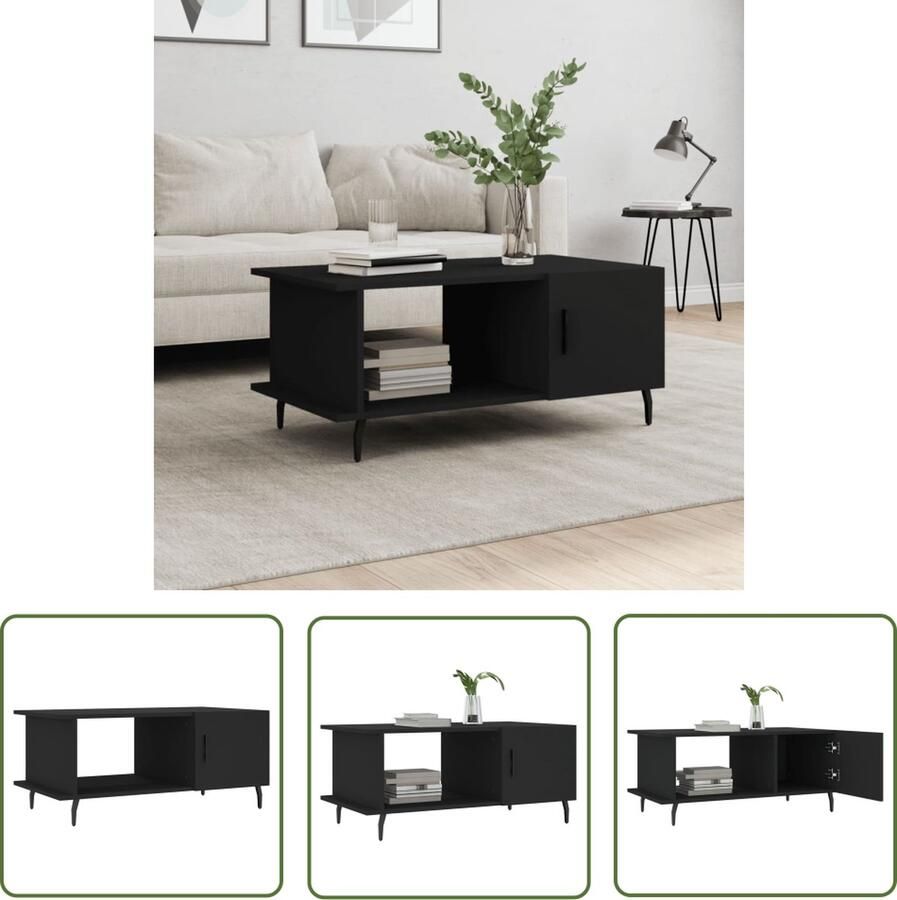 The Living Store Salontafel Zwart 90 x 50 x 40 cm Duurzaam bewerkt hout en ijzer Salontafel Zwarte Salontafel Houten Salontafel Metalen Salontafel Bijzettafel - Foto 2