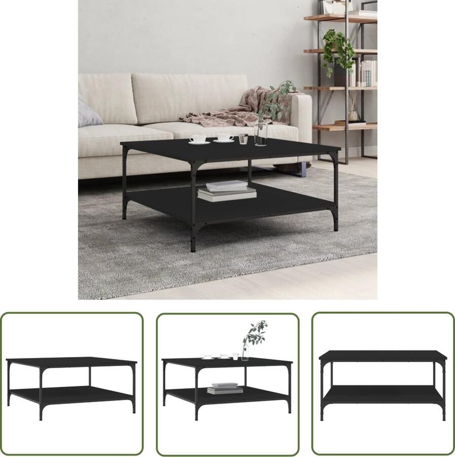 The Living Store Salontafel Zwart Bewerkt Hout en Ijzer 80 x 80 x 40 cm Stevig Frame Salontafel Houten Salontafel Zwarte Salontafel Modern Salontafel Compact - Foto 2