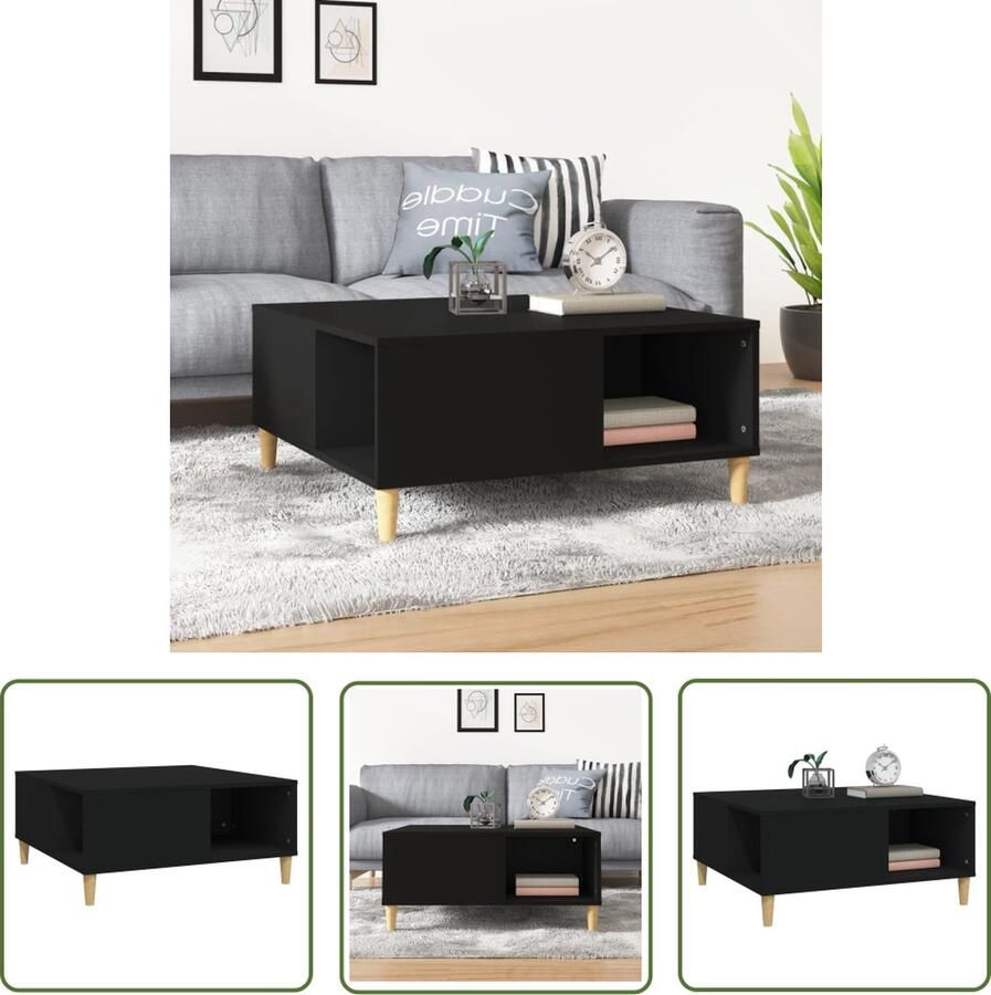 The Living Store Salontafel Zwart Hout 80x80x36.5 cm Opbergruimte Eenvoudige Montage Salontafel Zwarte Salontafel Houten Salontafel Bijzettafel Kleine Salontafel - Foto 3