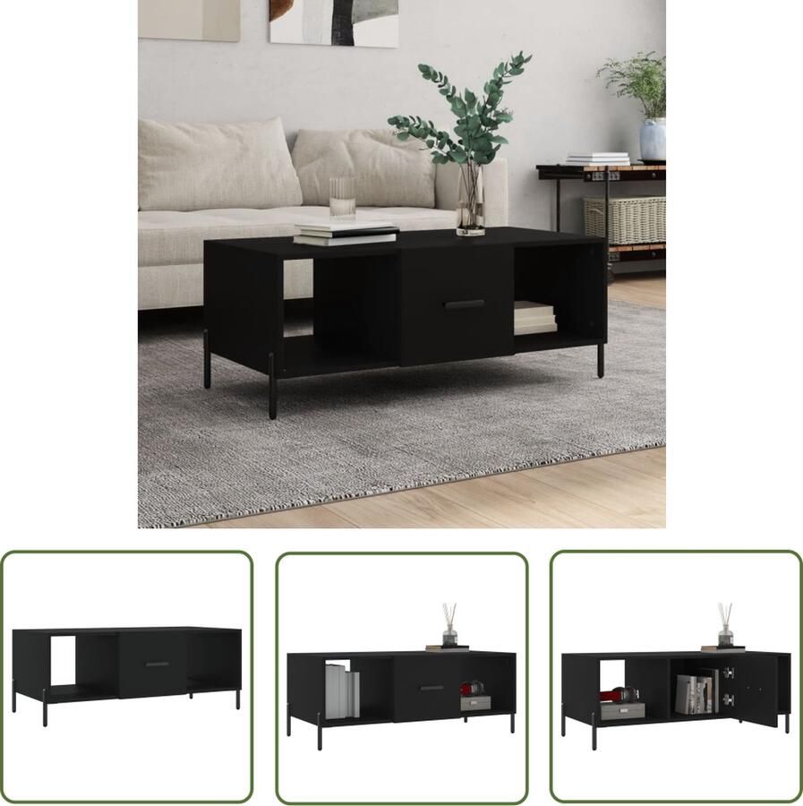 The Living Store Salontafel Zwart Hout en Ijzer 102 x 50 x 40 cm Salontafel Zwarte Salontafel Houten Salontafel Metalen Salontafel Salontafeltje - Foto 2