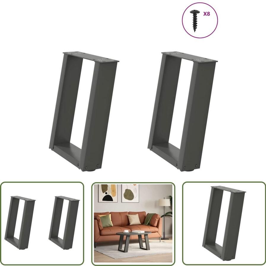 The Living Store Salontafelpoten 2 st U-vormig 28x(42-43) cm staal antraciet Salontafel Potten Metalen Tafelpoten Industrieel Meubilair Salontafel Onderstel Tafelpoten Zwart
