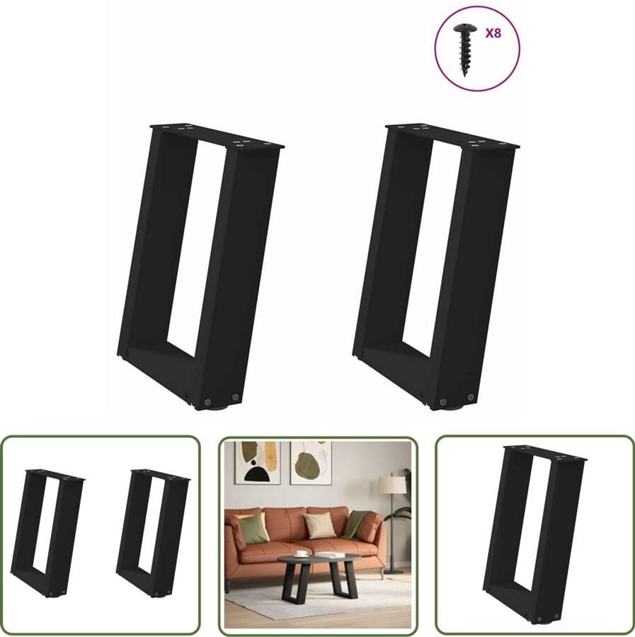 The Living Store Salontafelpoten 2 st U-vormig 28x(42-43) cm staal zwart Salontafel Potten Tafelpoten Zwarte Tafelpoten Industriële Tafelpoten Moderne Tafelpoten