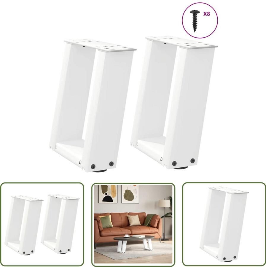 VidaXL Metalen Tafelpoten Salontafel Potten Salontafelpoten 2 st U-vormig 30x(30-31) cm staal wit Tafelpoten Set Witte Tafelpoten Industriële Tafelpoten