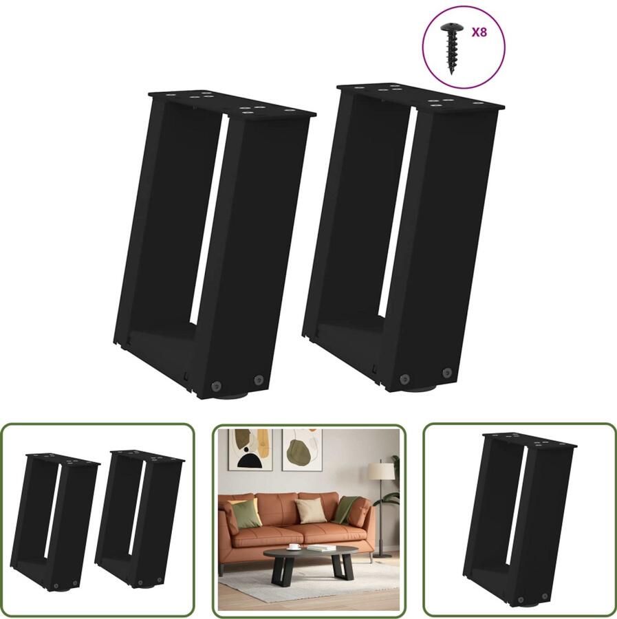 The Living Store Salontafelpoten 2 st U-vormig 30x(30-31) cm staal zwart Salontafel Potten Salontafel Poten Zwart Tafelpoten Industrieel Tafelpoten Metaal Salontafel Onderstel