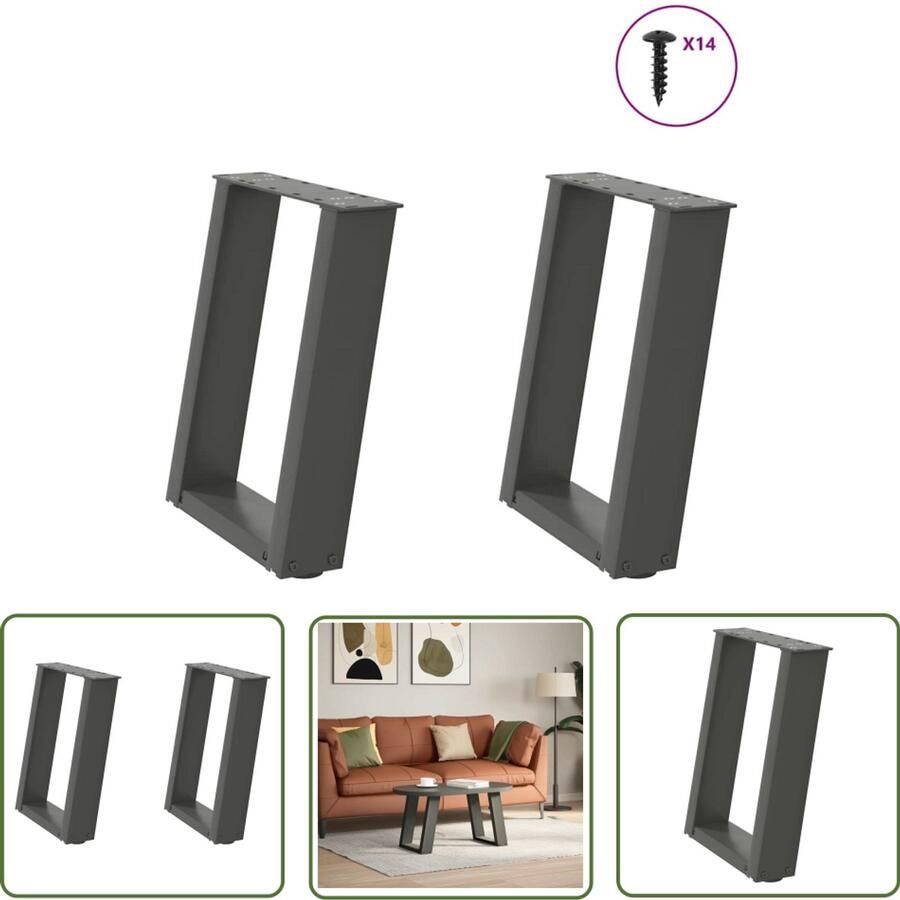 The Living Store Salontafelpoten 2 st U-vormig 38x(42-43) cm staal antraciet Salontafel Potten Metalen Tafelpoten Industrieel Meubilair Modern Tafellaar Salontafel Onderstel