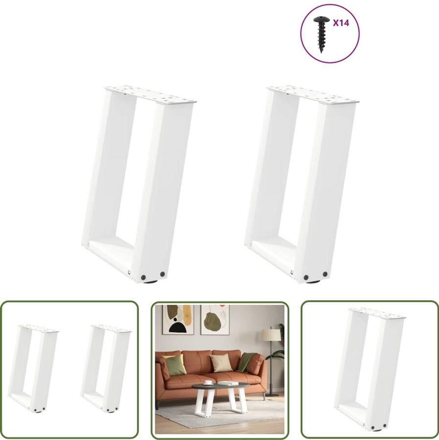VidaXL Metalen Tafelpoten Salontafel Potten Salontafelpoten 2 st U-vormig 38x(42-43) cm staal wit Tafelpoten Set Salontafel Onderstel Meubels Accessoires