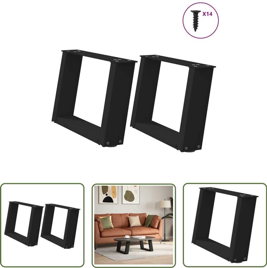 The Living Store Salontafelpoten 2 st U-vormig 40x(30-31) cm staal zwart Salontafel Potten Tafelpoten Zwart Metalen Tafelpoten Industriële Tafelpoten U-vormige Tafelpoten