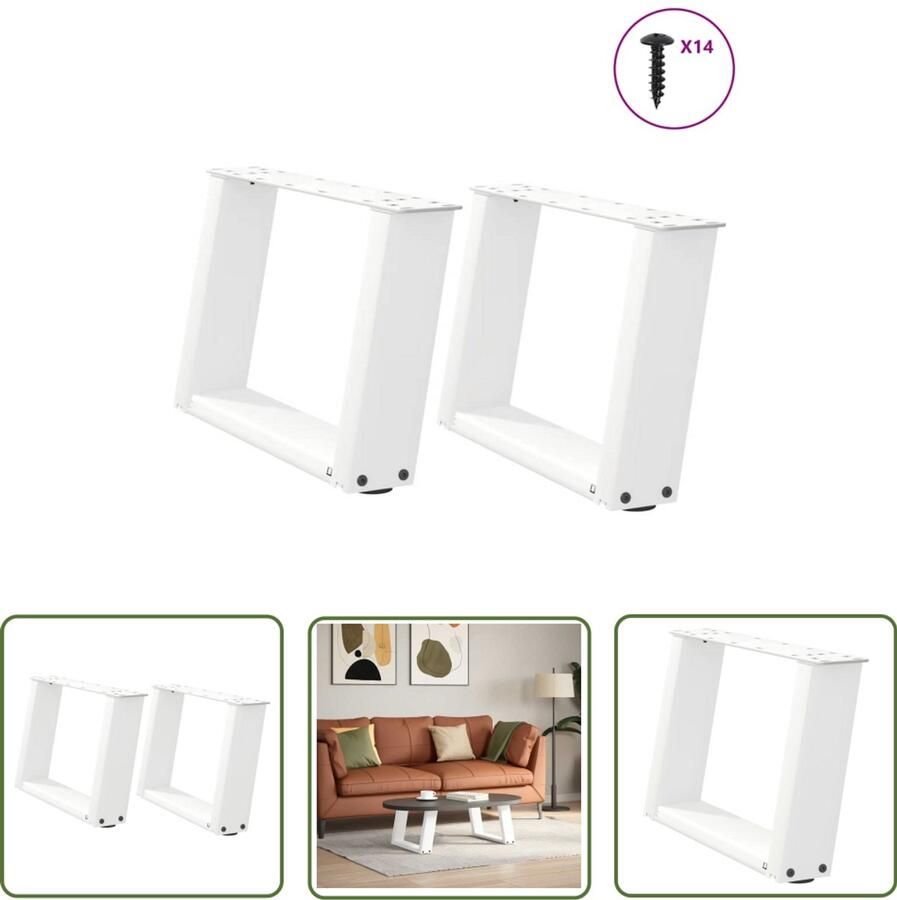 VidaXL Salontafelpoten U-vormig 50x30-31 cm Wit Salontafel Potten Metalen Tafelpoten Salontafel Onderstel Tafelvoet Vintage Tafelpoten
