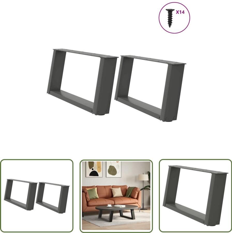 The Living Store Salontafelpoten 2 st U-vormig 60x(30-31) cm staal antraciet Salontafelpoten Metalen Tafelpoten Industrieel Design Salontafel Onderstel Tafelvoet
