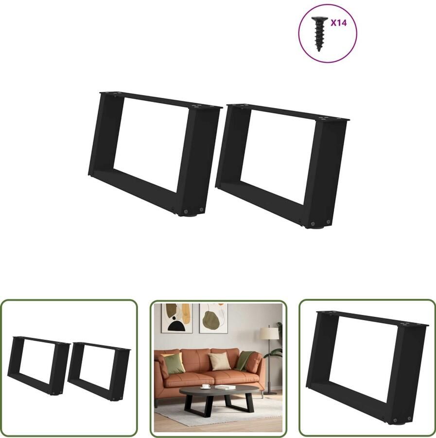 The Living Store Salontafelpoten 2 st U-vormig 60x(30-31) cm staal zwart Salontafel Potten Metalen Tafelpoten Zwarte Tafelpoten Industrieel Design Modern Meubilair