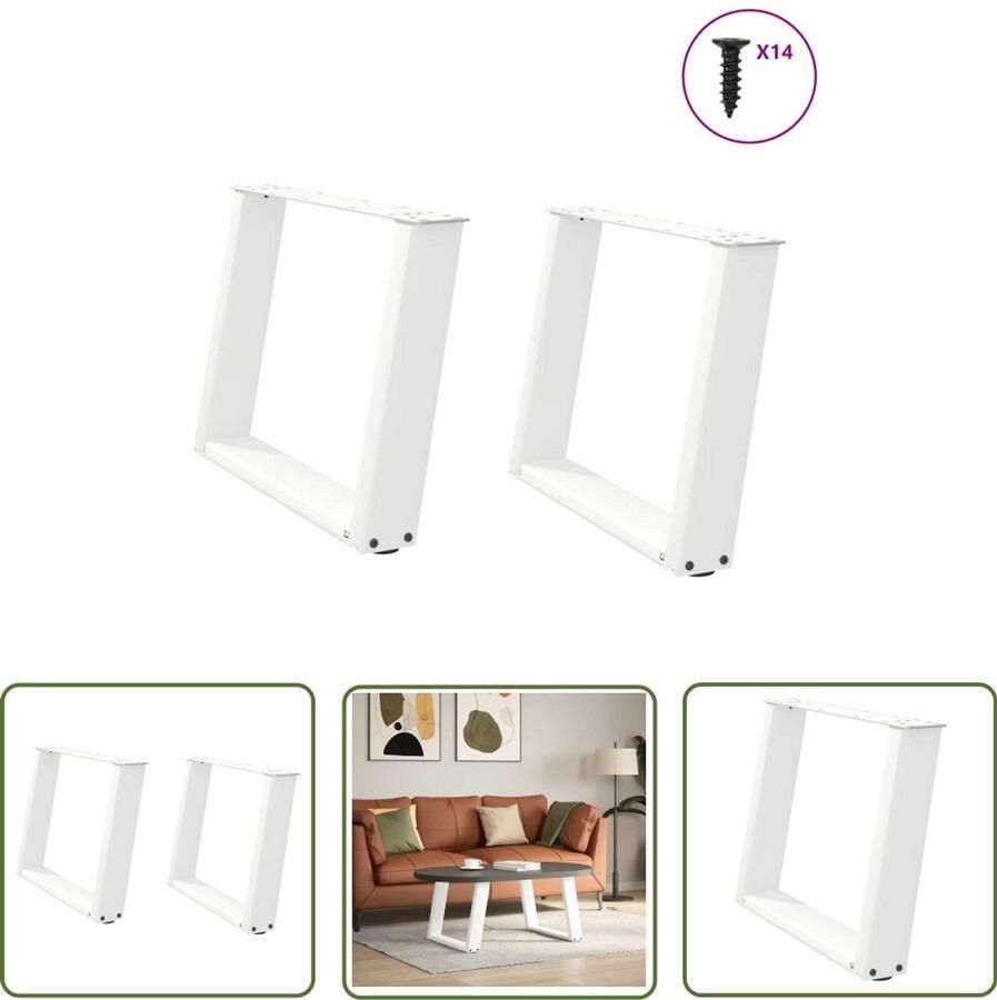 The Living Store Salontafelpoten 2 st U-vormig 60x(42-43) cm staal wit Salontafelpoten Metalen Tafelpoten Witte Tafelpoten U-vormige Tafelpoten Salontafel Onderstel