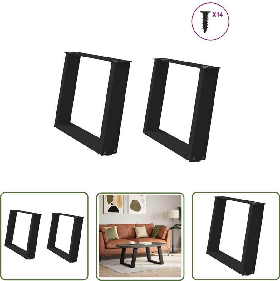 VidaXL Zwarte Tafelpoten Salontafel Potten Salontafelpoten 2 st U-vormig 60x(42-43) cm staal zwart Tafelpoten Staal Moderne Tafelpoten U-vormige Tafelpoten