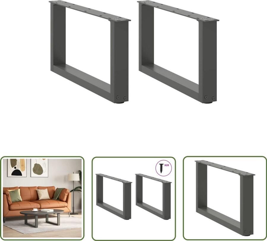 VidaXL Salontafelpoten U-vormig 2 stuks Staal Antraciet Salontafel Potten Industriele Meubels Metalen Tafelpoten Zwarte Tafelpoten Salontafel Onderstel
