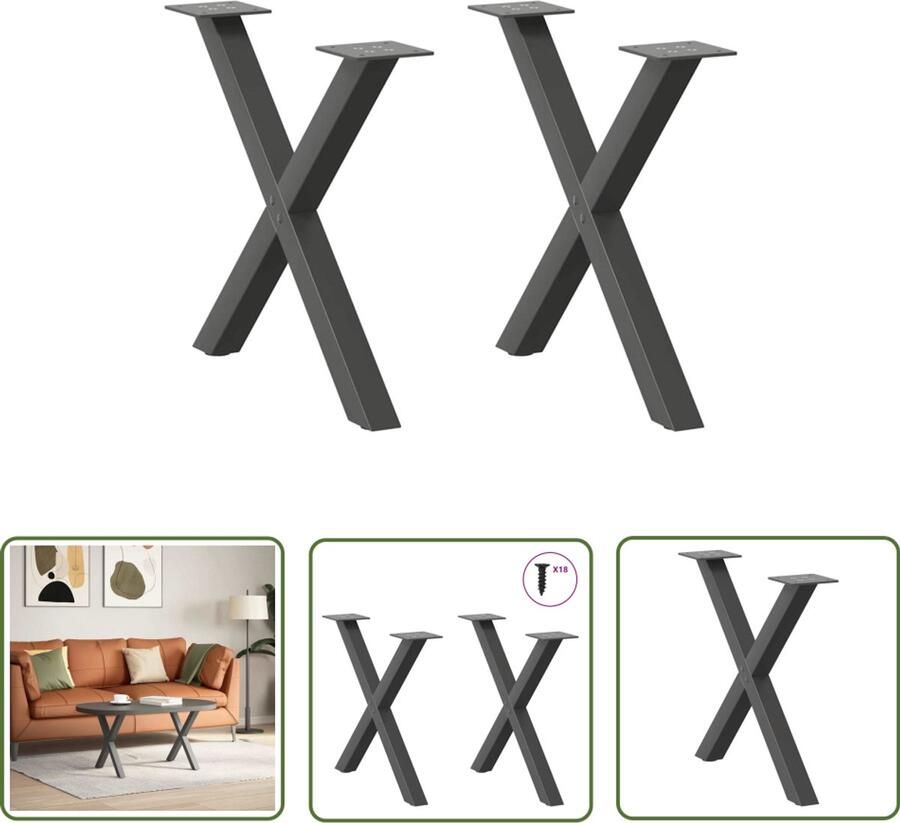 The Living Store Salontafelpoten 2 st X-vormig 50x(42-43) cm staal antraciet Salontafel Potten Tafelpoten Industrieel Design Zwarte Tafelpoten Modern Design