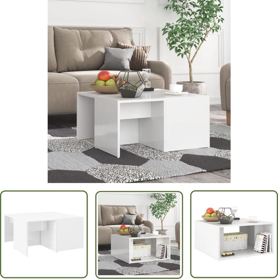 The Living Store Salontafels 4 st 33x33x33 cm bewerkt hout hoogglans wit Salontafel Salontafeltje Koffietafel Bijzettafel Hogglans Witte Tafel - Foto 2