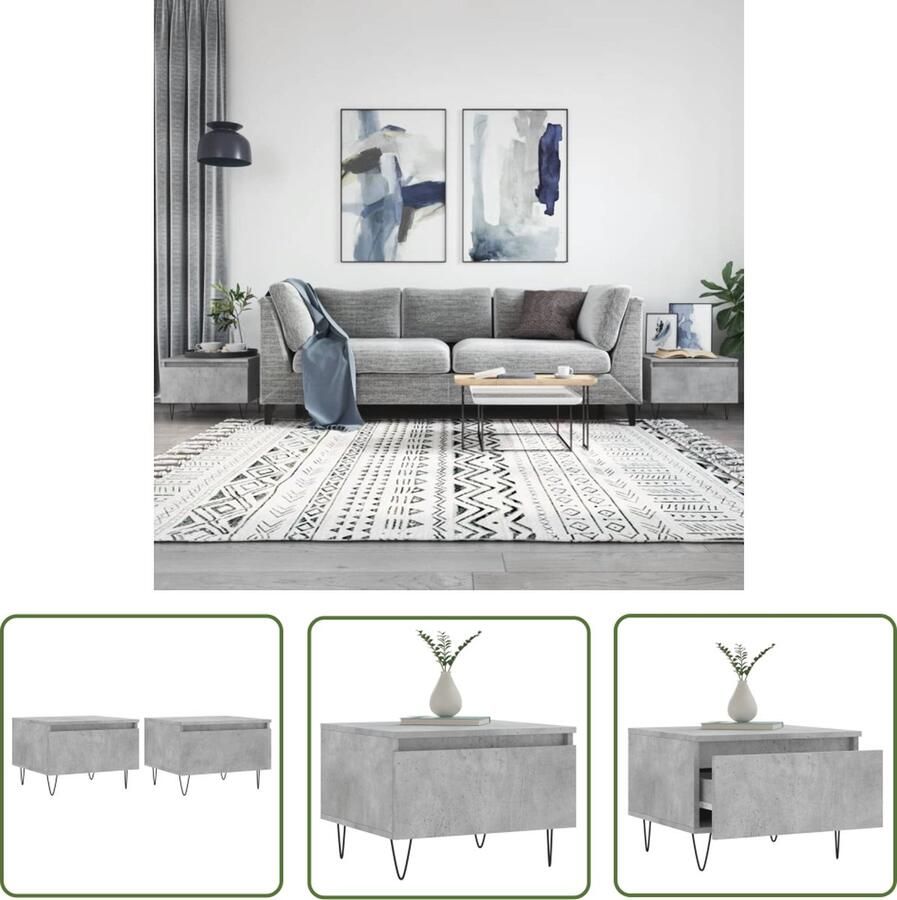The Living Store Salontafels Betongrijs 50 x 46 x 35 cm Bewerkt hout en metaal Salontafel Bijzettafel Houten Salontafel Beton Grijze Salontafel Salontafeltje - Foto 2