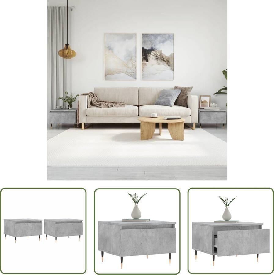 The Living Store Salontafels Betongrijs 50 x 46 x 35 cm met lade en metalen poten Salontafel Bijzettafel Betonlook Houten Tafellaar Grijze Salontafel - Foto 3