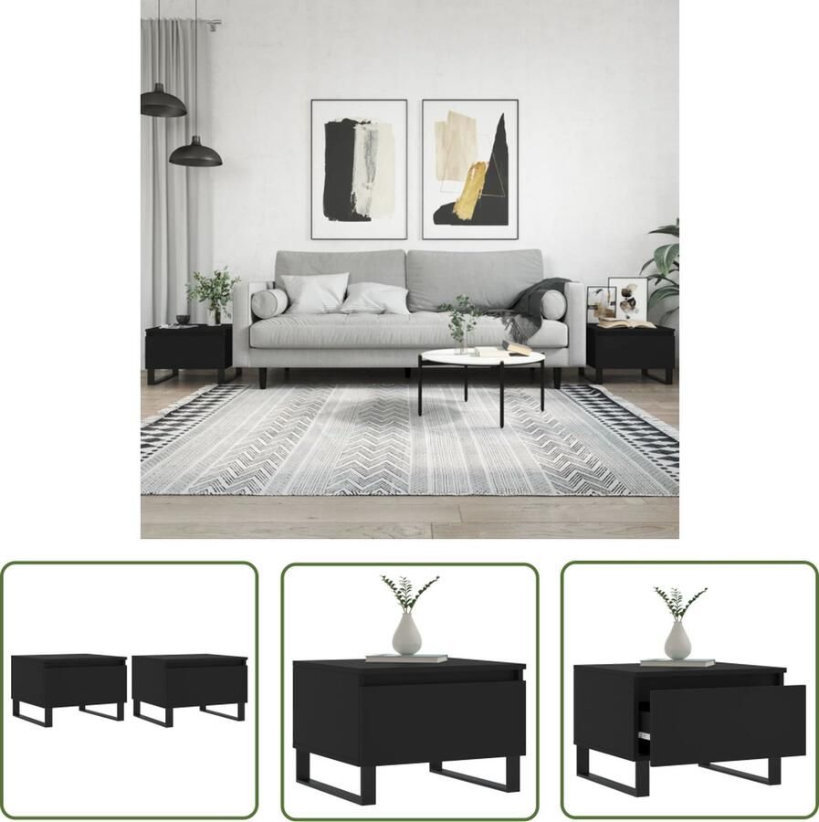 The Living Store Salontafels Bijzettafel met lade 50 x 46 x 35 cm Zwart Salontafel Bijzettafel Zwarte Salontafel Houten Salontafel Design Salontafel - Foto 2