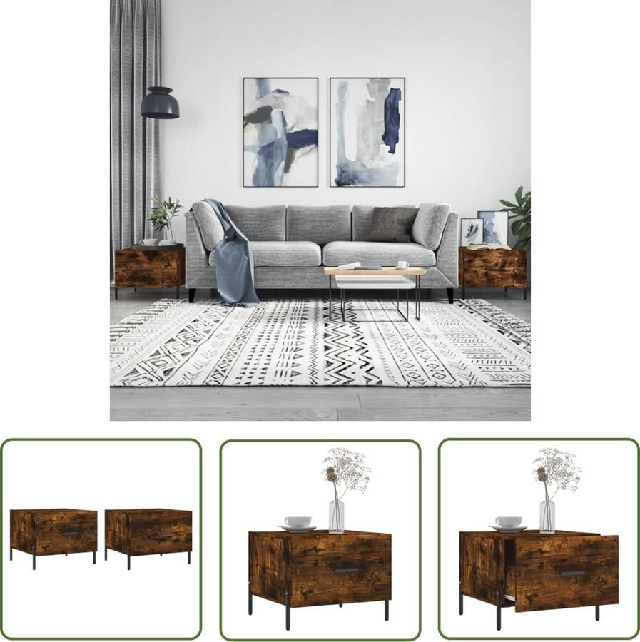 The Living Store Salontafels Gerookt Eiken 50 x 50 x 40 cm Lade en Stevig Tafelblad Salontafel Bijzettafel Houten Salontafel Gerookt Eiken Meubilair Salontafeltje - Foto 2