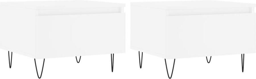 The Living Store Salontafels 2 st 50x46x35 cm bewerkt hout wit Salontafel Salontafeltje Koffietafel Bijzettafel Houten Salontafel - Foto 2