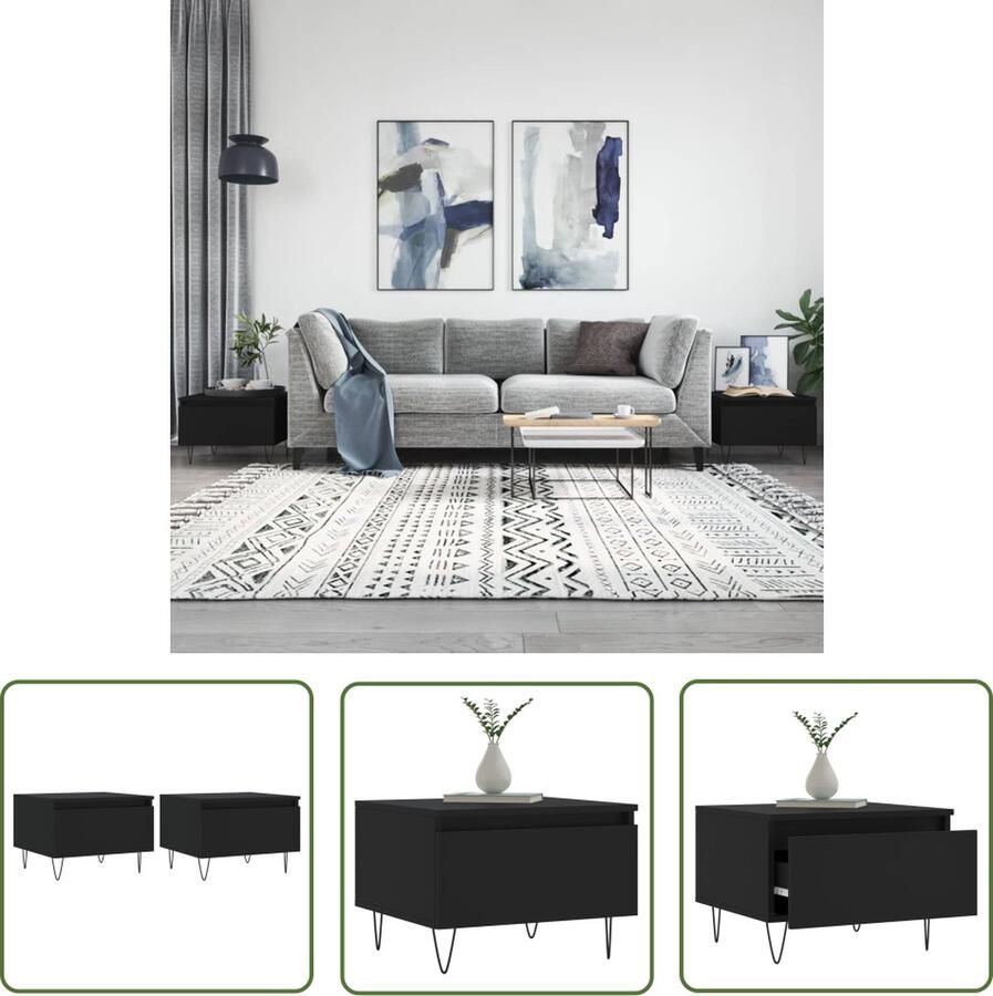 The Living Store Salontafels Modern Bijzettafel 50x46x35 cm Hout metaal zwart Salontafel Bijzettafel Zwarte Salontafel Houten Salontafel Moderne Salontafel - Foto 2