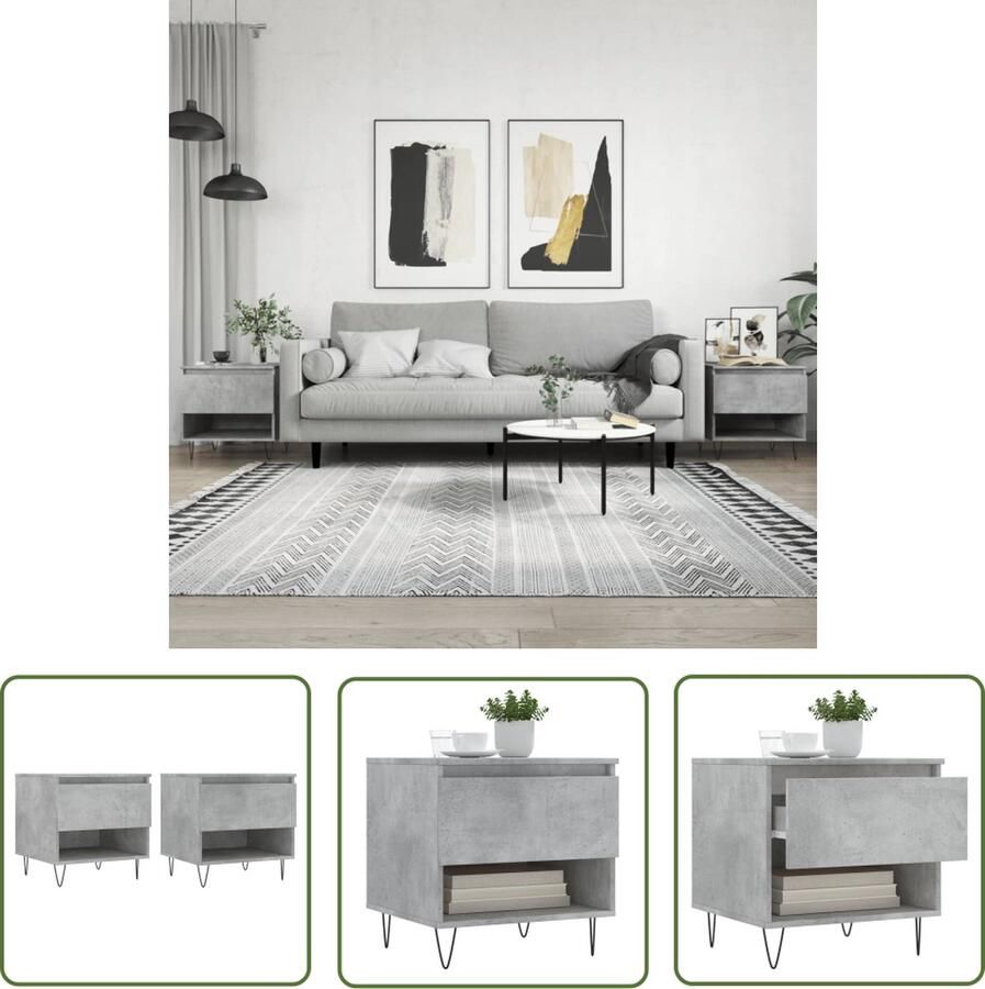 The Living Store Salontafels Trendy Bijzettafel 50 x 46 x 50 cm Betongrijs Salontafel Bijzettafel Beton Grijs Houten Salontafel Trendy Salontafel - Foto 3