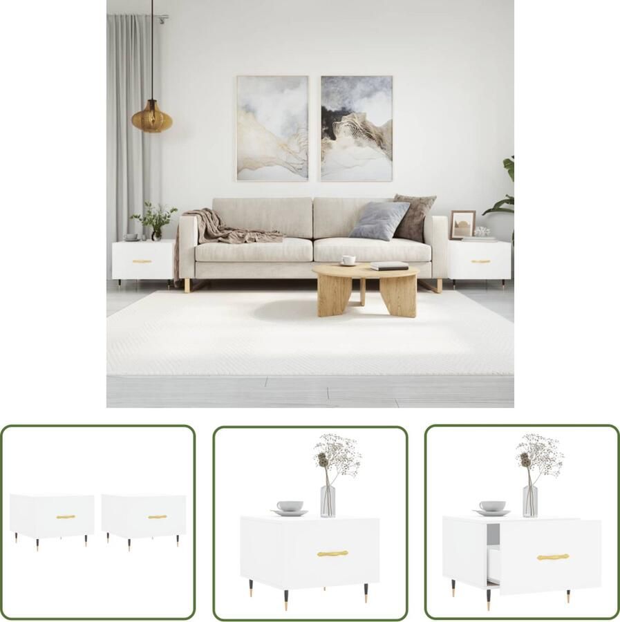 The Living Store Salontafels Wit 50 x 50 x 40 cm Hoge kwaliteit bewerkt hout en ijzer Salontafel Bijzettafel Houten Salontafel Witte Salontafel Salontafeltje - Foto 3