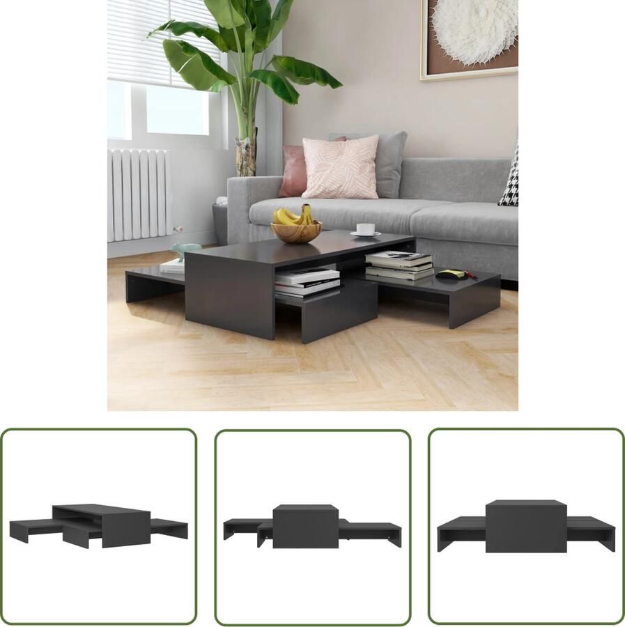 The Living Store Salontafelset Spaanplaat 100 x 100 x 26.5 cm Grijs Salontafel Salontafeltje Spaanplaat Grijze Salontafel Houten Salontafel - Foto 2