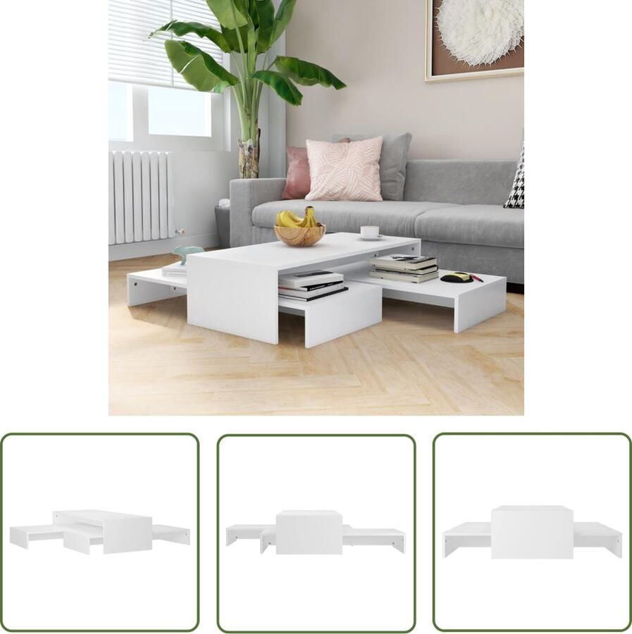 The Living Store Salontafelset wit bewerkt hout afmetingen- 100 x 100 x 26.5 cm inclusief 1x hoge tafel en 2x lage tafel Salontafel Salontafeltje Koffietafel Bijzettafel Houten Salontafel - Foto 2