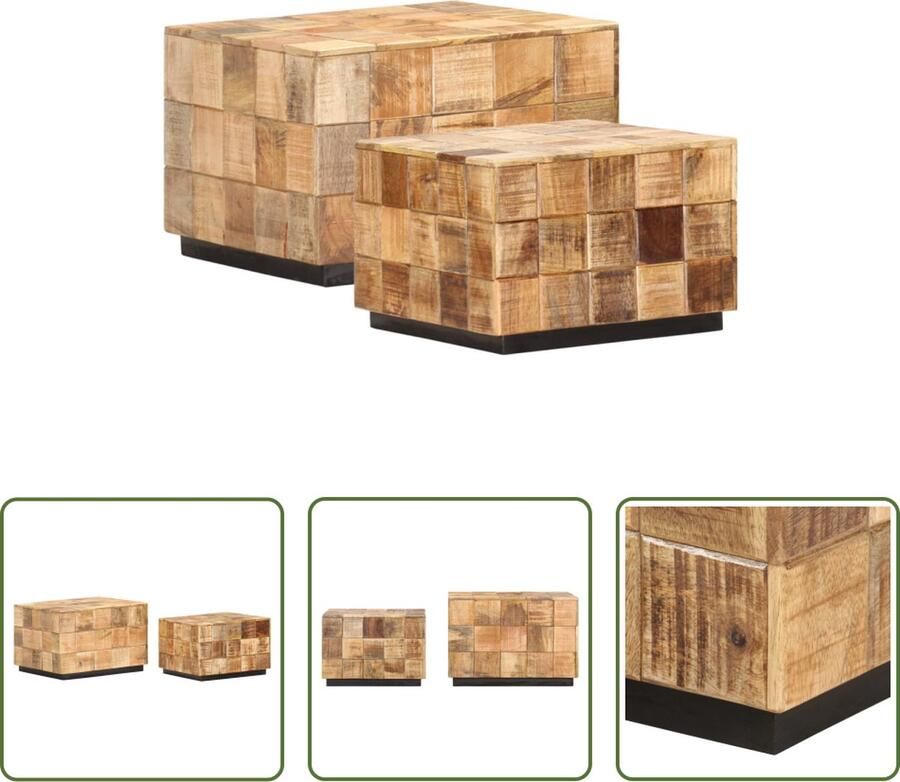 The Living Store Salontafelset Antieke Stijl Hout 50x50x35 cm Massief Mangohout - Foto 2
