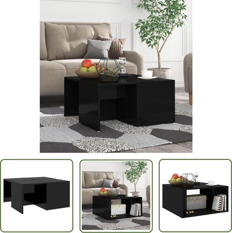 The Living Store Salontafelset Hoogglans zwart Spaanplaat 66 x 66 x 33 cm Set van 4 - Foto 2