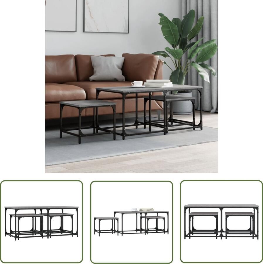 The Living Store Salontafelset Hout In elkaar passend Verschillende maten Stevig tafelblad Salontafelset Bijzettafels Houten Meubilair Grijze Salontafel Multifunctionele Tafel - Foto 2