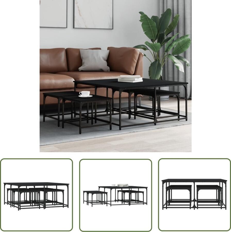 The Living Store Salontafelset Hout In elkaar passend Verschillende maten Vochtbestendig Salontafelset Houten Salontafel Nestkasten Multifunctioneel Meubilair Zwarte Salontafel - Foto 2