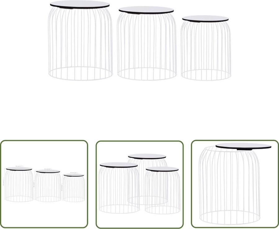 The Living Store Salontafelset Vintage Houten blad Metaal en MDF Set van 3 Wit 40x45cm 35x38cm 30x35cm - Foto 2