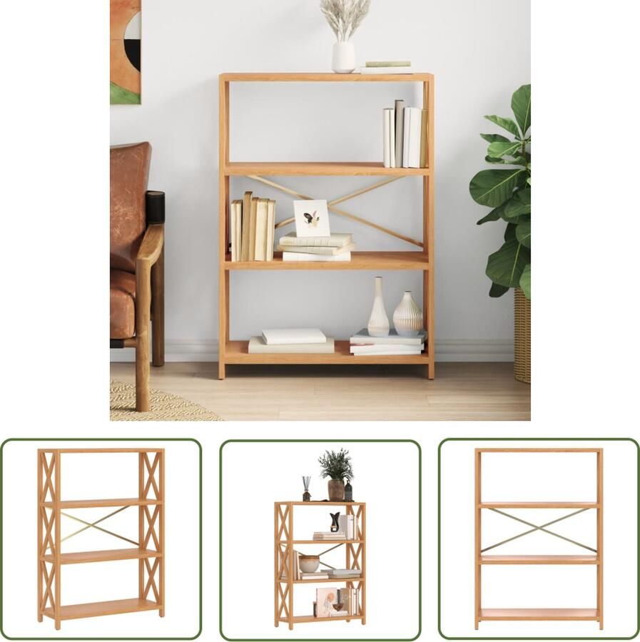 The Living Store Eikenhouten Opbergrek 80 x 30 x 112 cm Stabiel frame Brede toepassingsmogelijkheden Eikenhouten Opbergkast Opbergplank Boekenkast Plantenkast Badkamerkast - Foto 2