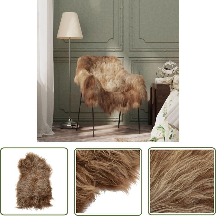 The Living Store Schapenvacht Stoelhoes Bruin 60-70x90-110 cm Lange haren Schapenvacht Stoelhoes Bruine Stoelhoes Wollen Stoelhoes Decoratieve Kussens