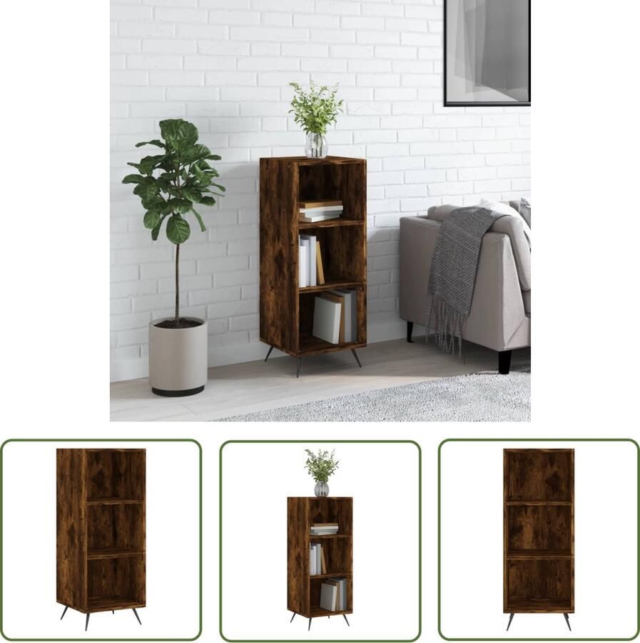 The Living Store Schappenkast 34 5x32 5x90 cm bewerkt hout gerookt eikenkleurig Schappenkast Houten Kast Boekenplank Opslagoplossing Modern Design