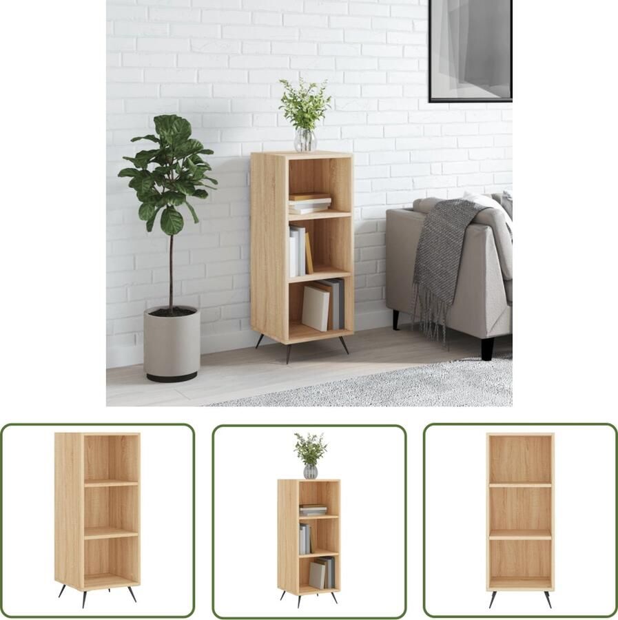 The Living Store Schappenkast 34 5x32 5x90 cm bewerkt hout sonoma eikenkleurig Schappenkast Houten Kast Open Kast Salontafel Woonaccessoires