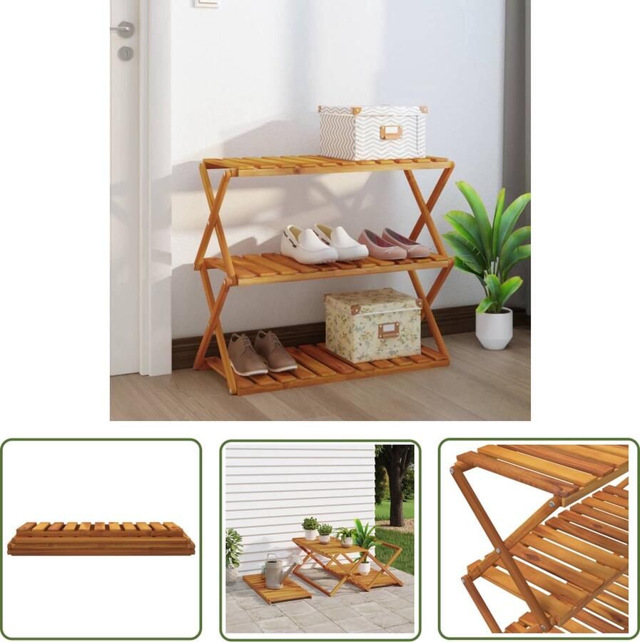 The Living Store Schappenkast Massief Acaciahout 70 x 31 x 63 cm Inklapbaar Bruin Schappenkast Houten Kast Acaciabrood Opslagkast Displayplank - Foto 2