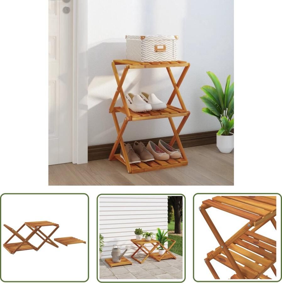 The Living Store Schappenkast Massief Acaciahout Inklapbaar 43 x 31 x 63 cm Bruin Schappenkast Houten Kast Acaciahout Vintage Kast Multifunctionele Kast - Foto 2