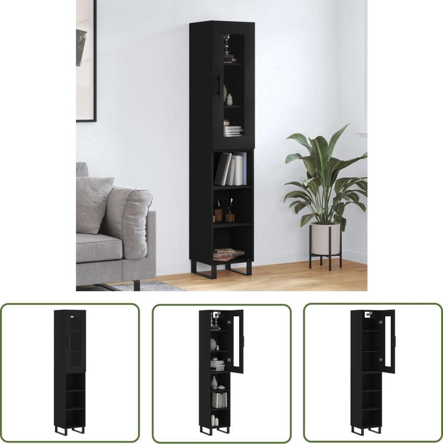 The Living Store Schappenkast Opbergkast 34.5x34x180 cm Zwart