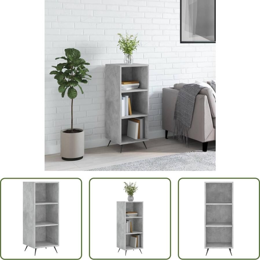 The Living Store Schappenkast 34 5x32 5x90 cm bewerkt hout betongrijs Schappenkast Houten Kast Opbergkast Betonnen Grijze Kast Woonkamerdecoratie