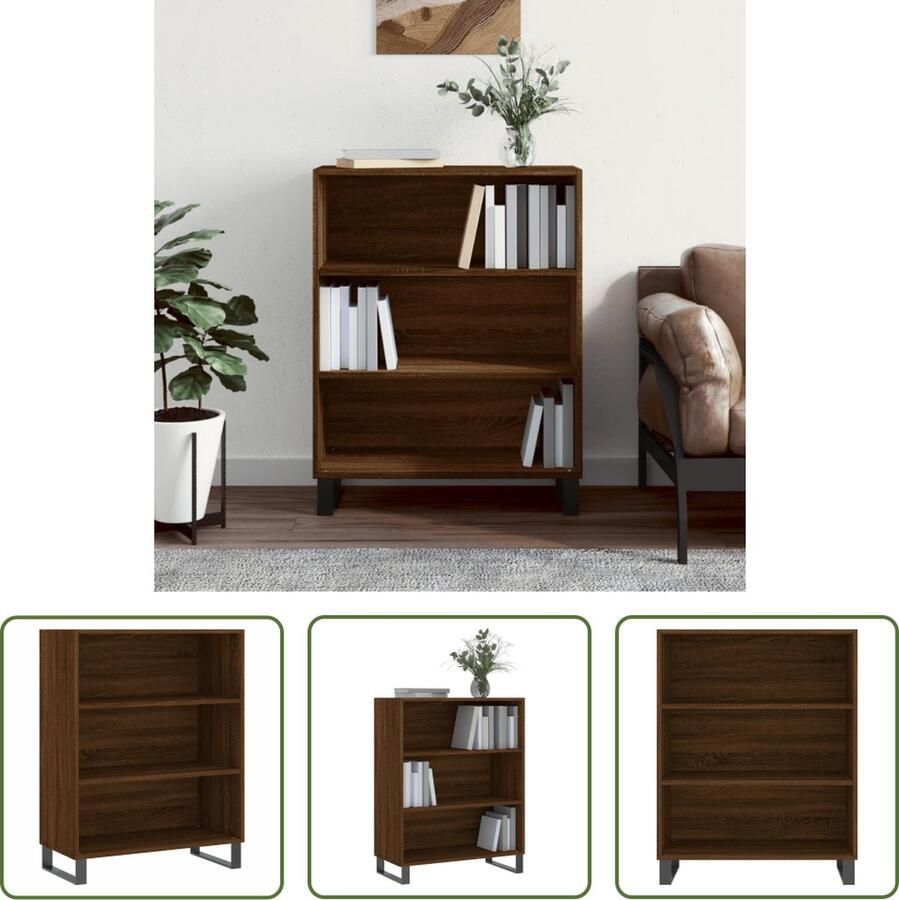 The Living Store Schappenkast 69 5x32 5x90 cm bewerkt hout bruin eikenkleur Schappenkast Houten Kast Boekenplank Opslagoplossing Livingroom Furniture