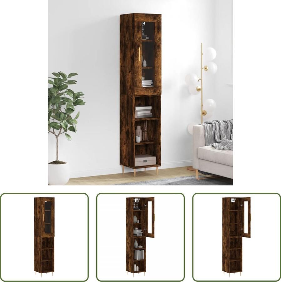 VidaXL The Living Store Hoge kast 34 5x34x180 cm bewerkt hout gerookt eikenkleurig Hoge Kast Boekenkast Opbergkast Houten Kast Vintage Kast