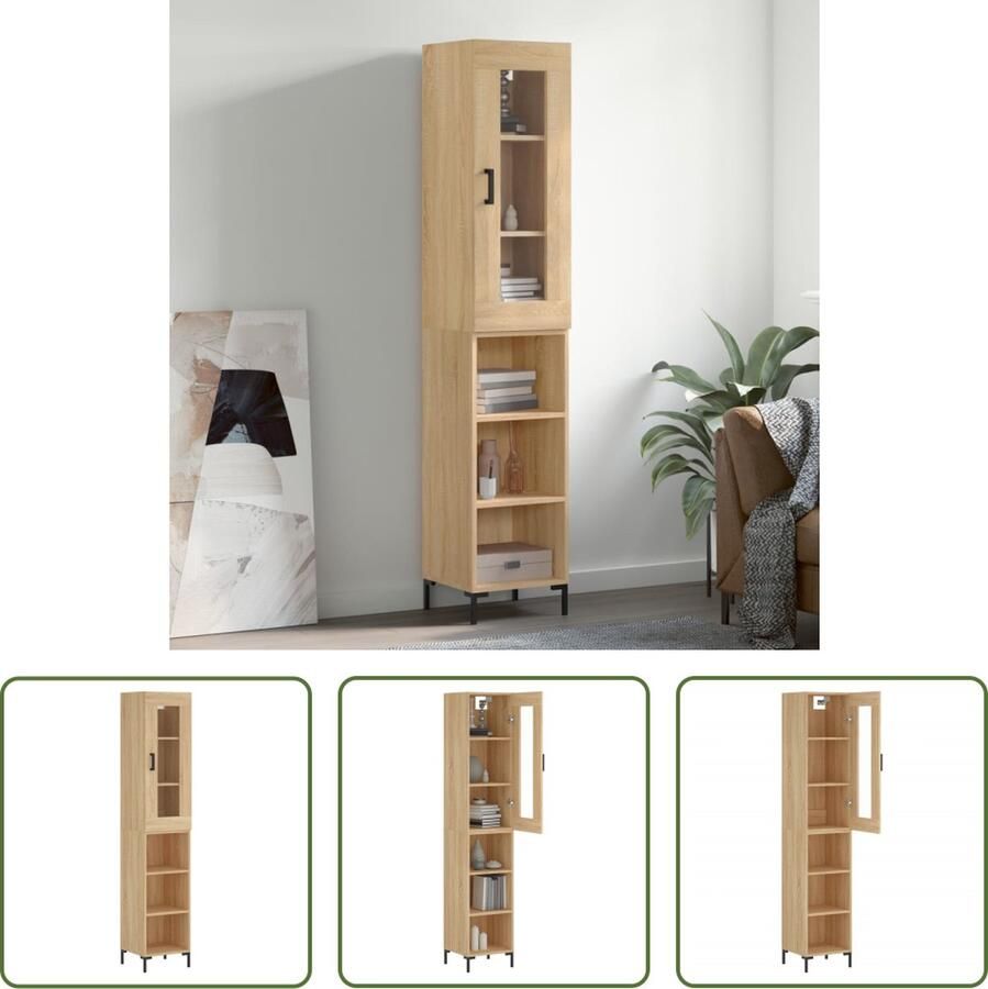 VidaXL The Living Store Schappenkast Sonoma Eiken Hoge kast met praktische deur Duurzaam materiaal IJzeren poten 34.5x34x180cm - Foto 2