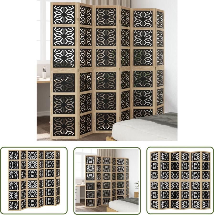 The Living Store Kamerscherm met 6 panelen massief paulowniahout bruin en zwart Kamerscherm