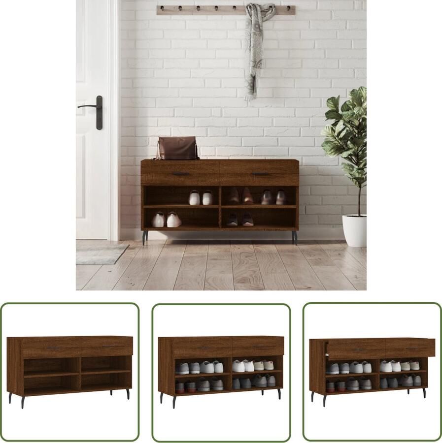 The Living Store Schoenenbank 102x35x55 cm bewerkt hout sonoma eikenkleurig Schoenenbank Schoenenkasten Opbergbank Schoenuitlegger Houten Bank - Foto 2