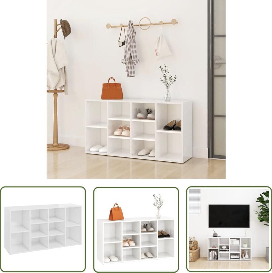 The Living Store Garderobebank Schoenenopberger 103 x 30 x 54.5 cm Hoogglans wit Garderobebank Schoenenbank Schoenenkasten Schoenuitlegers Inbouwschoenenkast - Foto 2